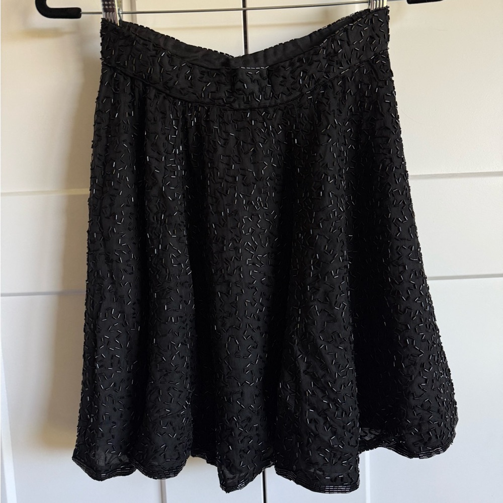 100% Silk Night Vogue Vintage Beaded Black Skirt